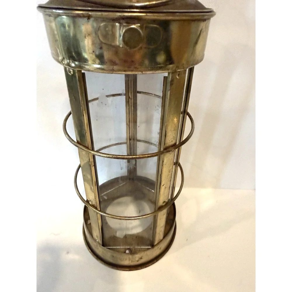 VTG Brass Marine Cargo Lantern Cylinder Glass Coastal Accent Decor Rustic Farm